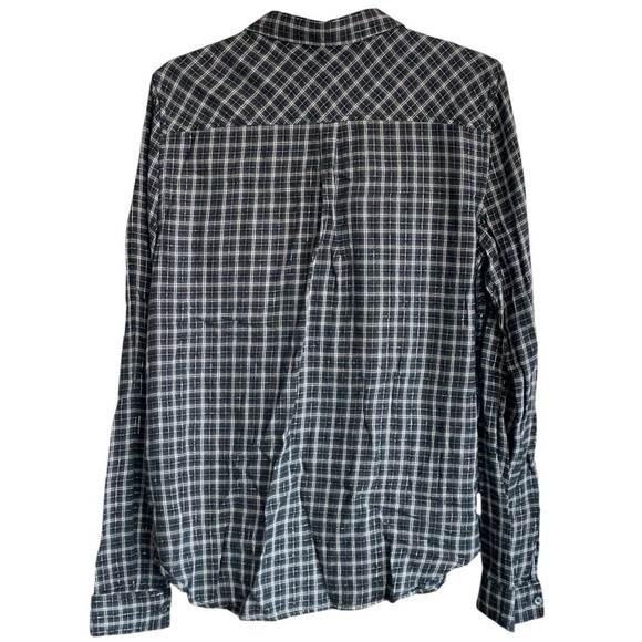 Paige Mya Rosette Blue Metallic Plaid Womens Button Down Shirt Size Large - Picture 7 of 7